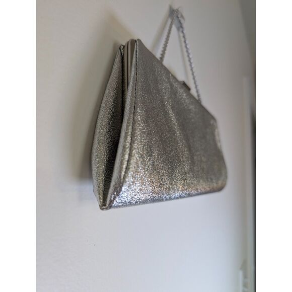 Silver Metallic Kisslock Clutch Evening Bag Prom Wedding Formal Glam Old Money - Picture 5 of 8